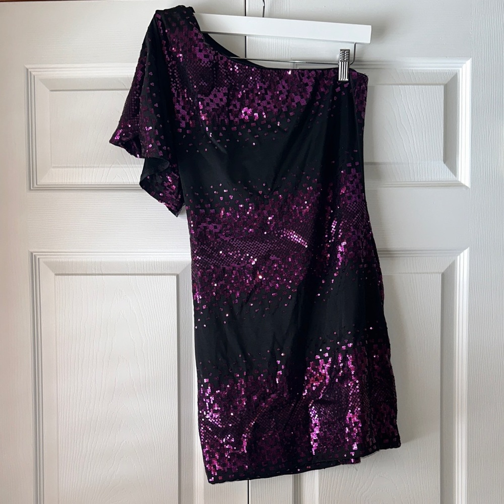 As U Wish One Shoulder Black and Purple Dress
